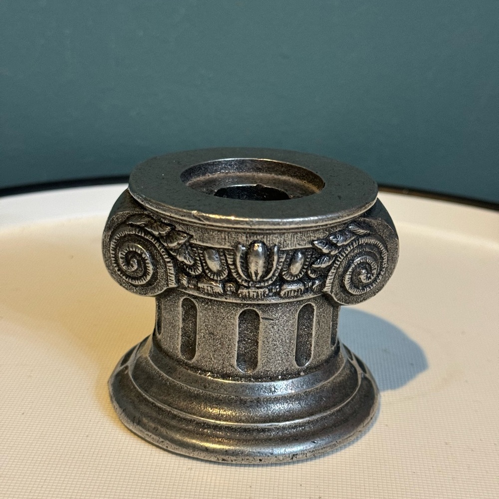 Elegant Metal Pewter? Neo-Classic Column Candle Holder